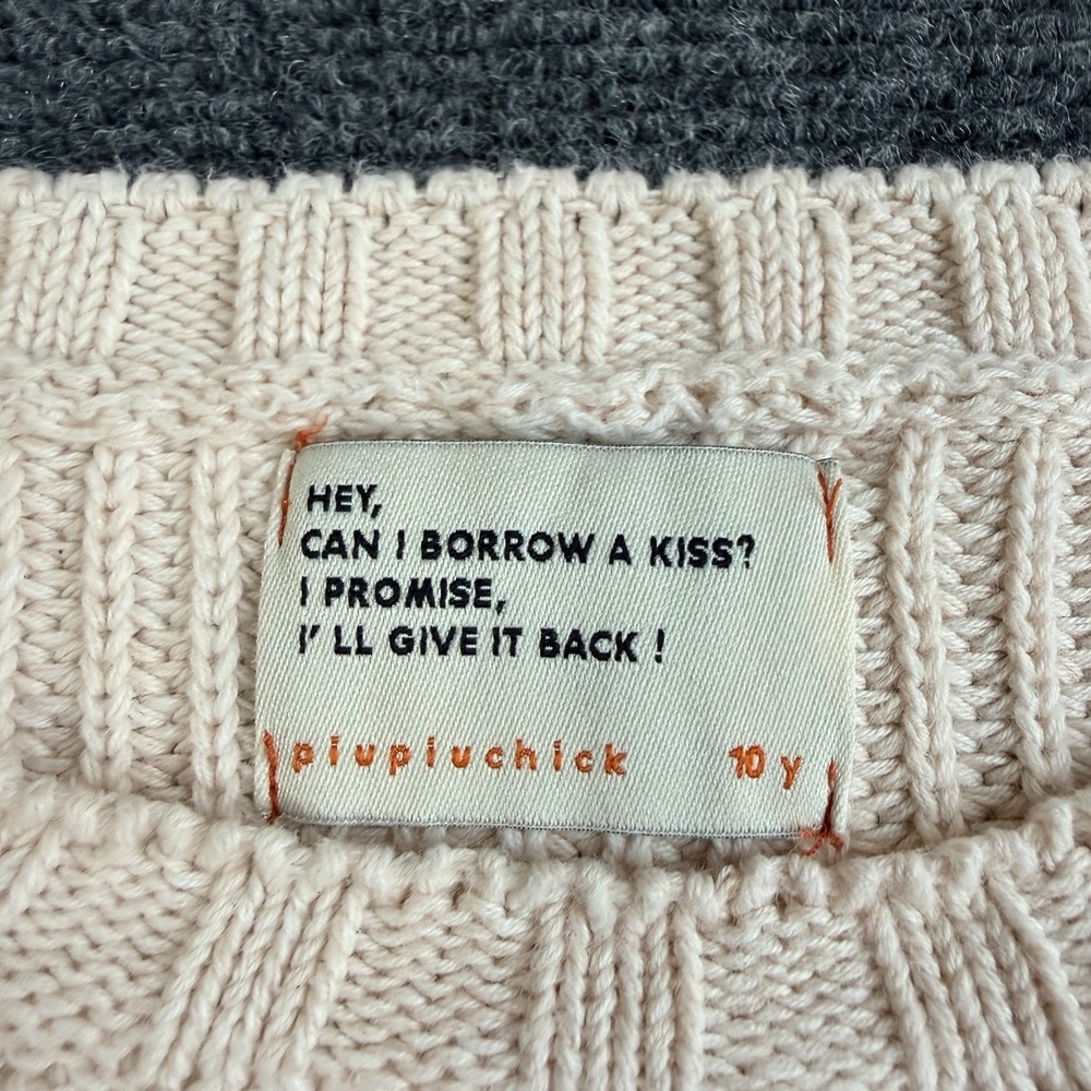 Piupiuchick Sweater Kids 10Y Cream Gray Striped 100%Organic Cotton Knit Crewneck - Picture 4 of 9